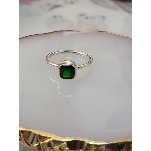 Sterling Silver Chrome Diopside Ring | Green Gem Size 7 Bezel Statement Band - Picture 1 of 5